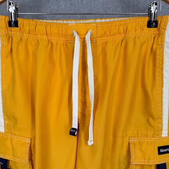 Abercrombie Fitch VTG Swim Trunks Size L Yellow White Logo Flip Waist Beach - Picture 3 of 14